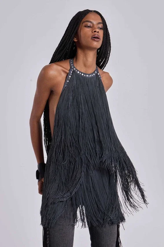 Minivestido «Vadra» con flecos y espalda descubierta