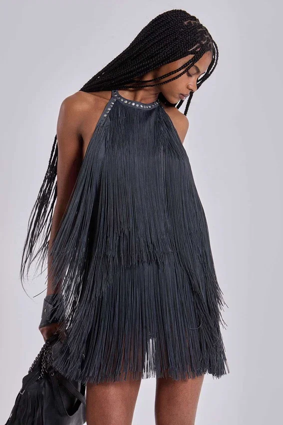 Minivestido «Vadra» con flecos y espalda descubierta