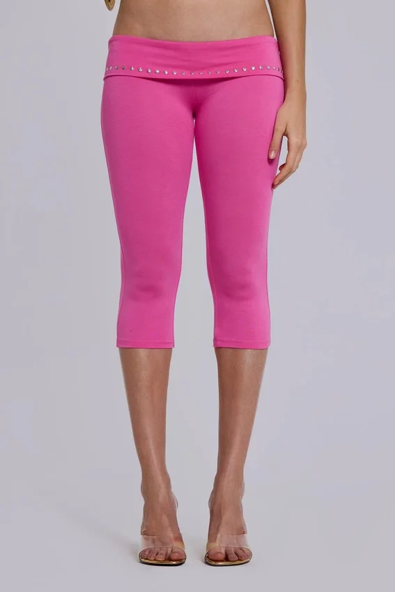 Pantalón capri de jersey con tachuelas «Quinn» en rosa