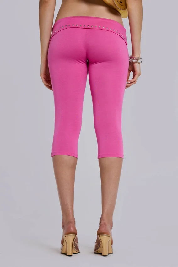 Pantalón capri de jersey con tachuelas «Quinn» en rosa