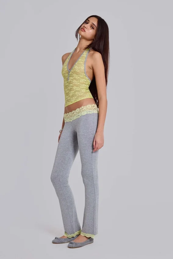 Pantalones bootcut de jersey con encaje Cassia
