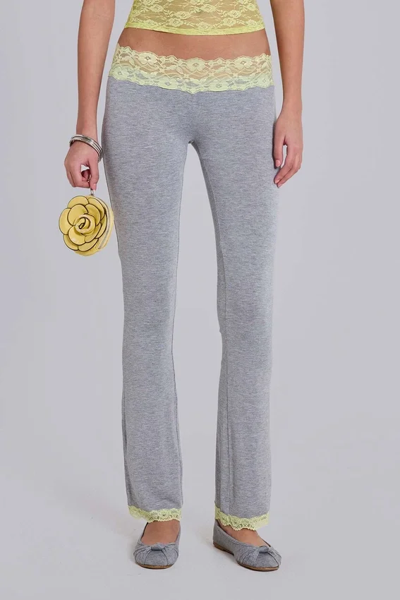Pantalones bootcut de jersey con encaje Cassia