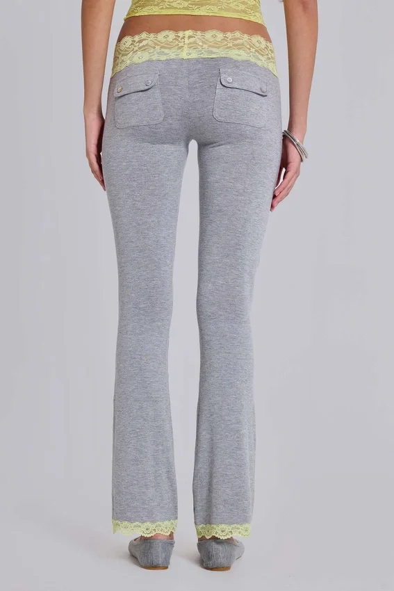 Pantalones bootcut de jersey con encaje Cassia