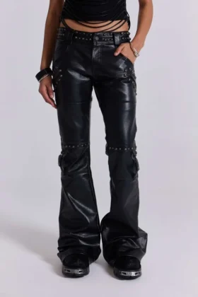 Pantalones bootcut «Drift» con tachuelas en negro carbón