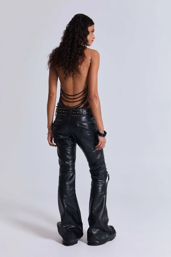 Pantalones bootcut «Drift» con tachuelas en negro carbón