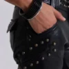 Pantalones bootcut «Drift» con tachuelas en negro carbón
