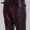 Pantalones bootcut «Drift» de imitación de piel con tachuelas en color burdeos