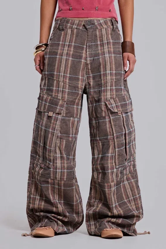 Pantalones cargo Cadet a cuadros marrones