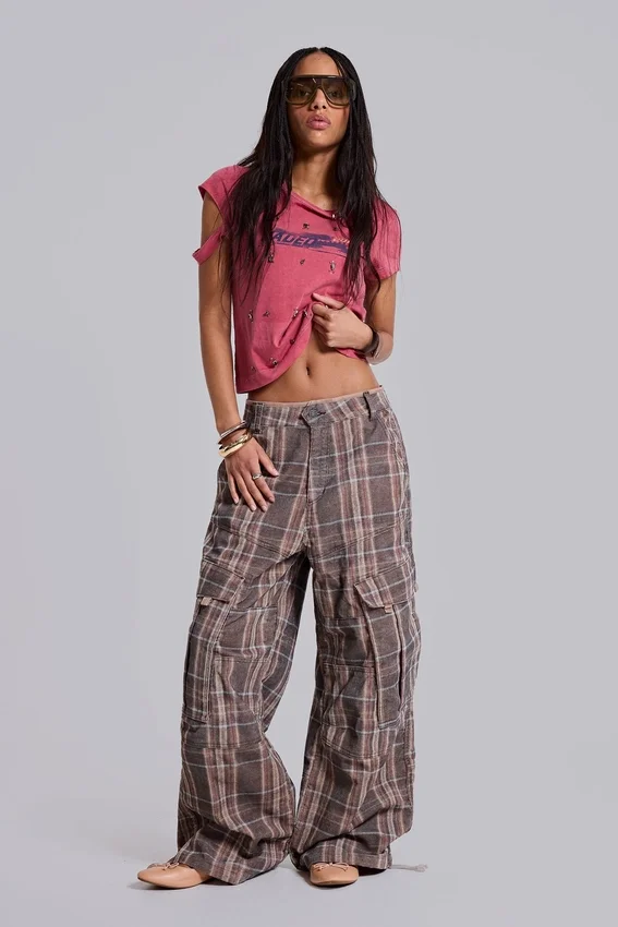 Pantalones cargo Cadet a cuadros marrones