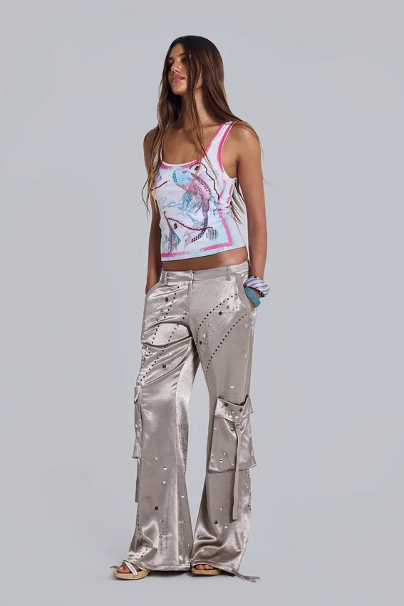 Pantalones cargo de satén con tachuelas Briony
