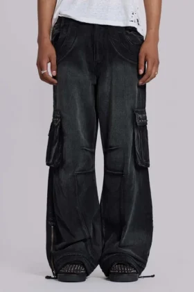 Pantalones cargo «Trooper» negros descoloridos por el sol