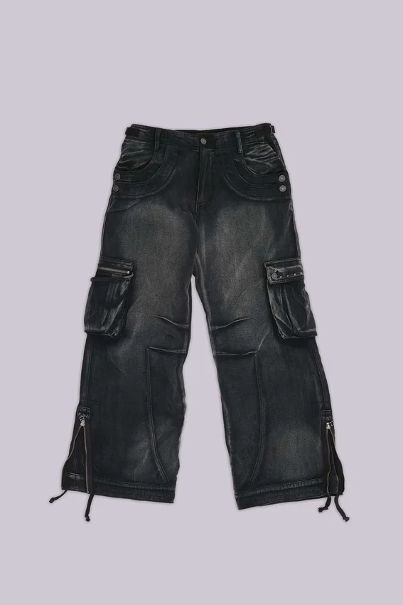 Pantalones cargo «Trooper» negros descoloridos por el sol