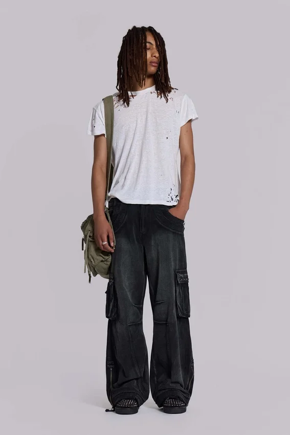 Pantalones cargo «Trooper» negros descoloridos por el sol