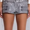 Pantalones cortos de denim mini con recubrimiento Ardor en color plateado