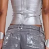 Pantalones cortos de denim mini con recubrimiento Ardor en color plateado