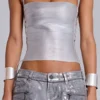 Pantalones cortos de denim mini con recubrimiento Ardor en color plateado