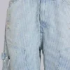 Pantalones cortos de vaquero de carpintero con doble refuerzo en las rodillas y rayas finas
