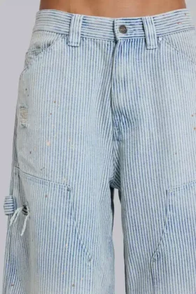 Pantalones cortos de vaquero de carpintero con doble refuerzo en las rodillas y rayas finas