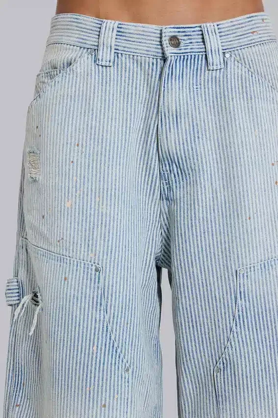 Pantalones cortos de vaquero de carpintero con doble refuerzo en las rodillas y rayas finas