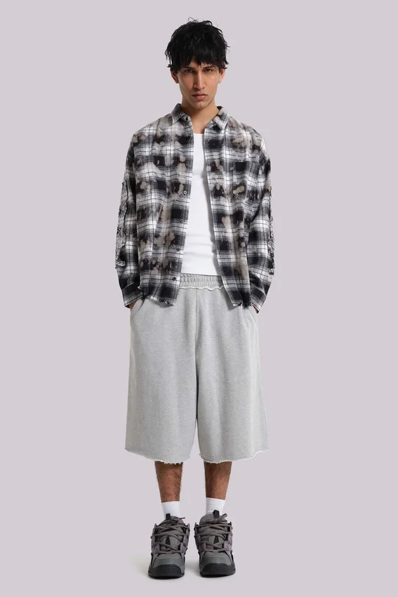 Pantalones cortos holgados tipo jogger «Monster» en gris jaspeado