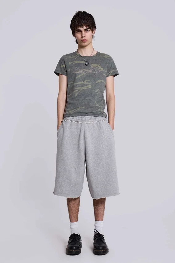 Pantalones cortos holgados tipo jogger «Monster» en gris jaspeado