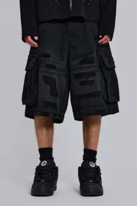Pantalones cortos tipo cargo «Beach» desgastados negros