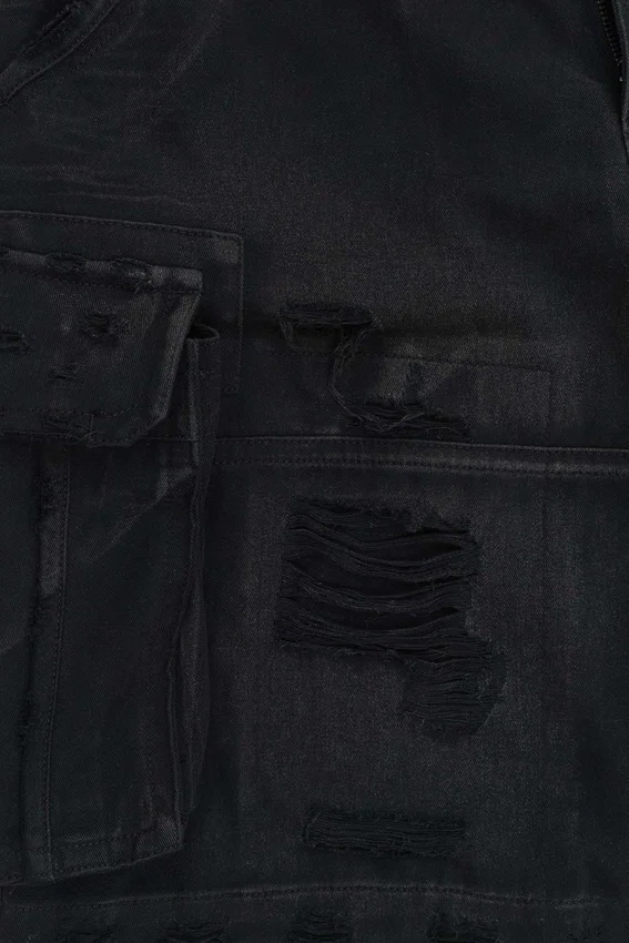 Pantalones cortos tipo cargo «Beach» desgastados negros