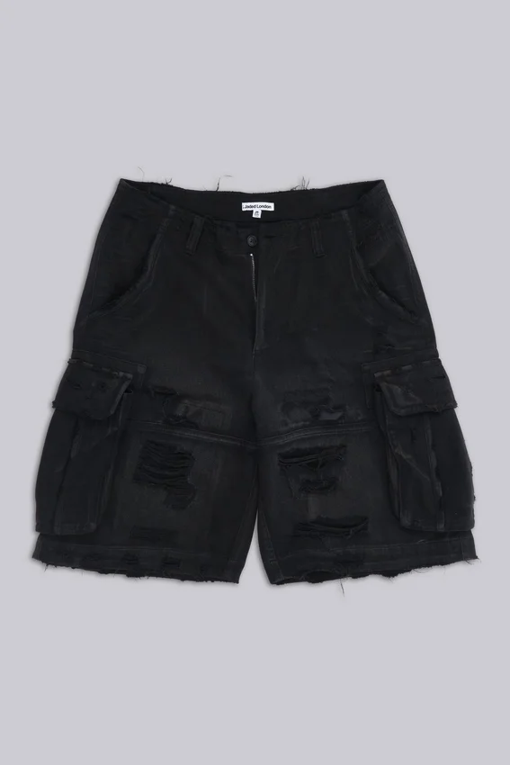 Pantalones cortos tipo cargo «Beach» desgastados negros
