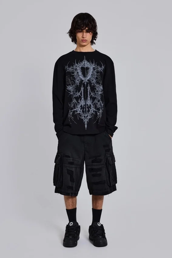 Pantalones cortos tipo cargo «Beach» desgastados negros