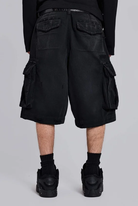 Pantalones cortos tipo cargo «Beach» desgastados negros