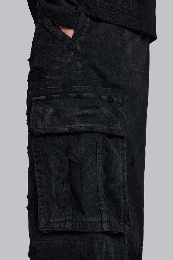 Pantalones cortos tipo cargo «Beach» desgastados negros