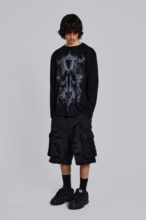 Pantalones cortos tipo cargo «Beach» desgastados negros