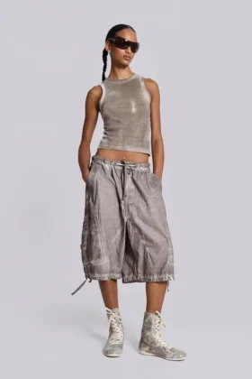 Pantalones cortos tipo Parachute con lavado a la piedra