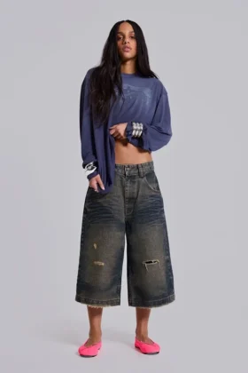 Pantalones cortos vaqueros Colossus azules con cordón trasero