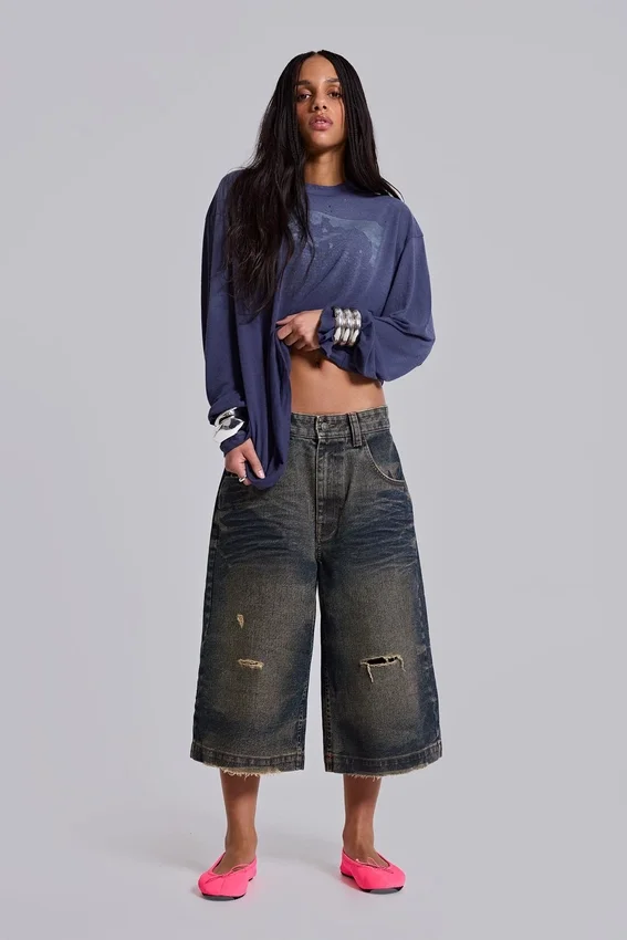 Pantalones cortos vaqueros Colossus azules con cordón trasero