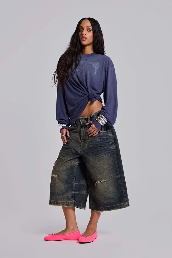 Pantalones cortos vaqueros Colossus azules con cordón trasero