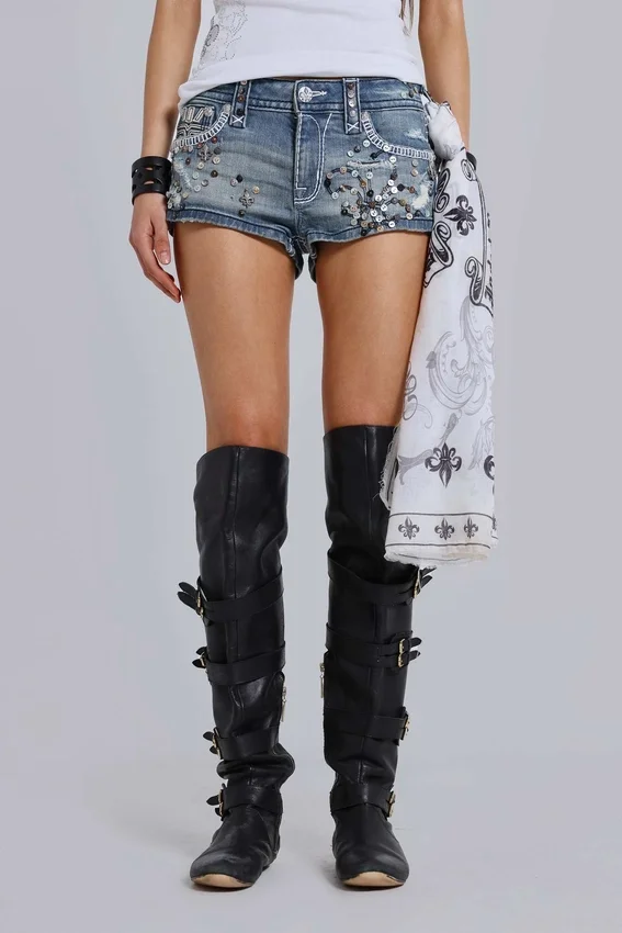 Pantalones cortos vaqueros mini con adornos de Rock Revival