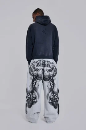 Pantalones de chándal holgados «Monster Joggers» con estampado gótico en gris jaspeado