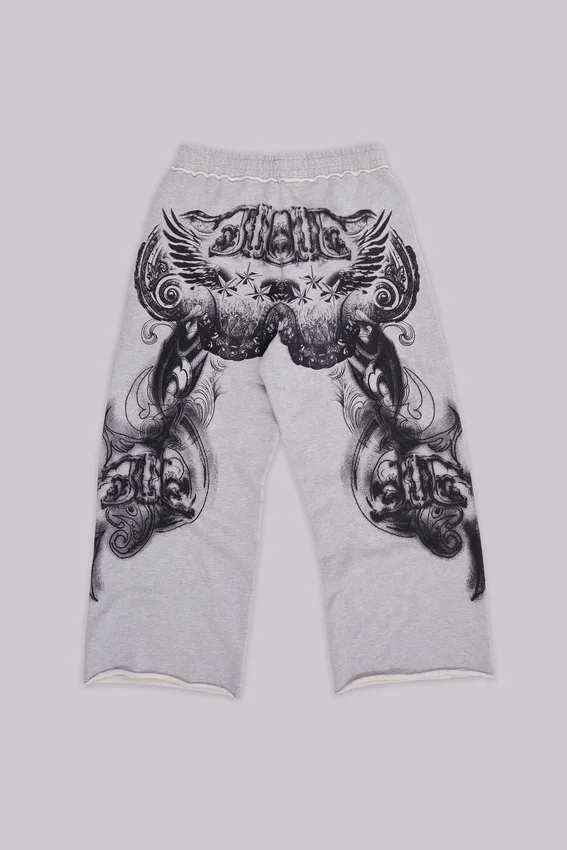 Pantalones de chándal holgados «Monster Joggers» con estampado gótico en gris jaspeado