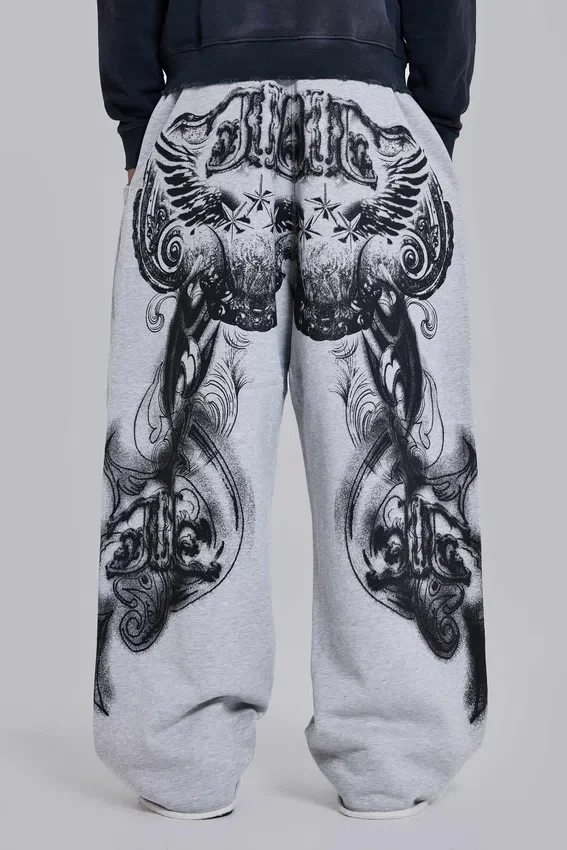 Pantalones de chándal holgados «Monster Joggers» con estampado gótico en gris jaspeado