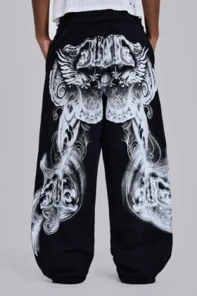 Pantalones de chándal holgados «Monster Joggers» negros con estampado gótico