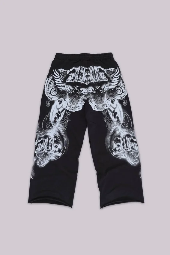 Pantalones de chándal holgados «Monster Joggers» negros con estampado gótico