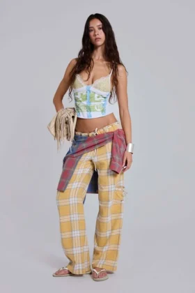 Pantalones de cuadros de talle bajo Vellora