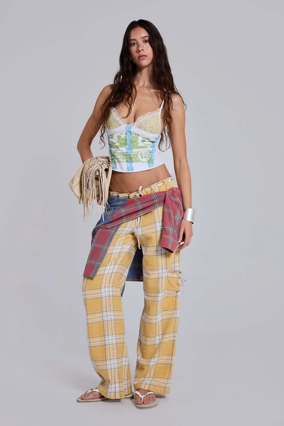 Pantalones de cuadros de talle bajo Vellora