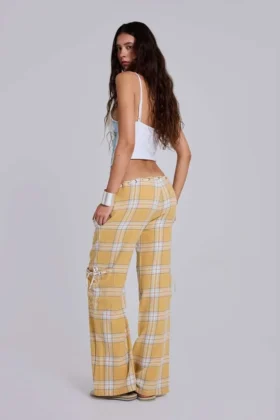Pantalones de cuadros de talle bajo Vellora