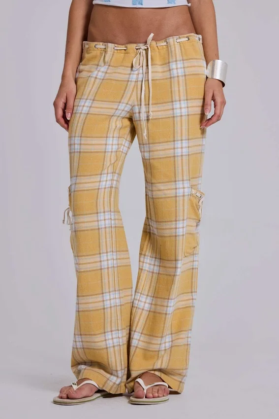 Pantalones de cuadros de talle bajo Vellora