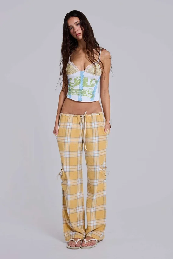 Pantalones de cuadros de talle bajo Vellora