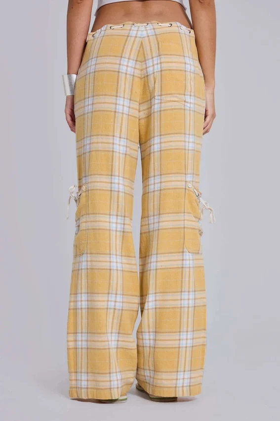Pantalones de cuadros de talle bajo Vellora
