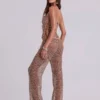 Pantalones de punto con lentejuelas Deva en color arena