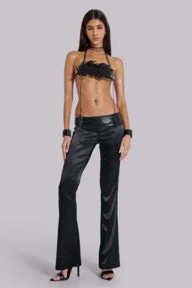 Pantalones de satén «Nivi Chainmail» en negro